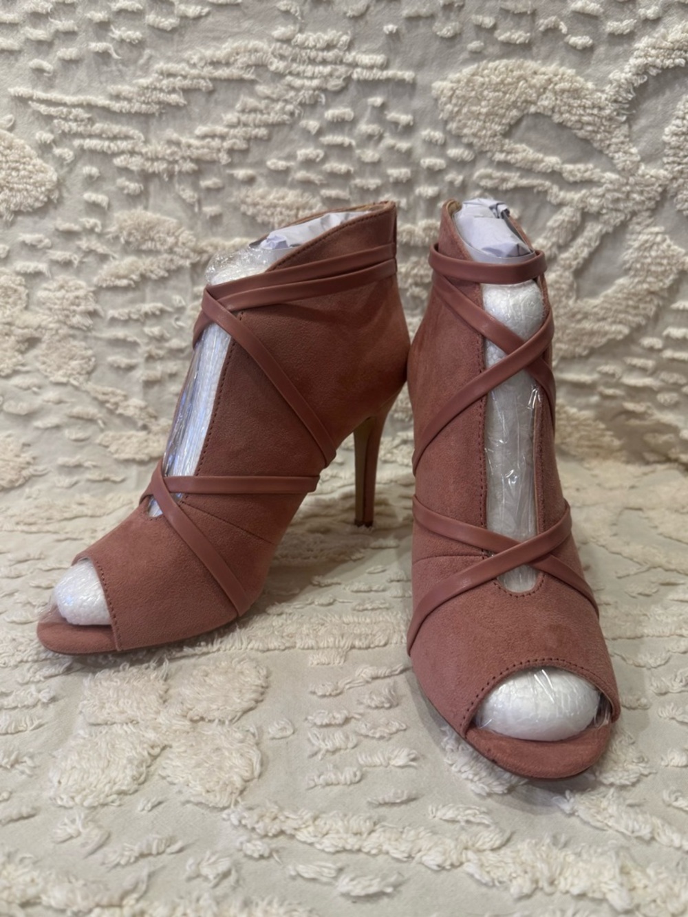 Journee Collection Strappy Open-Toe Stiletto Booties - Blush #618